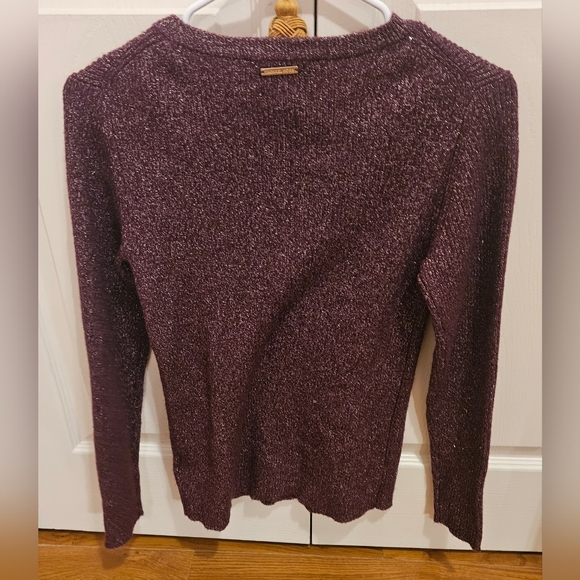 Michael Kors Burgandy Sparkle Front Tie Sweater - Picture 2 of 7